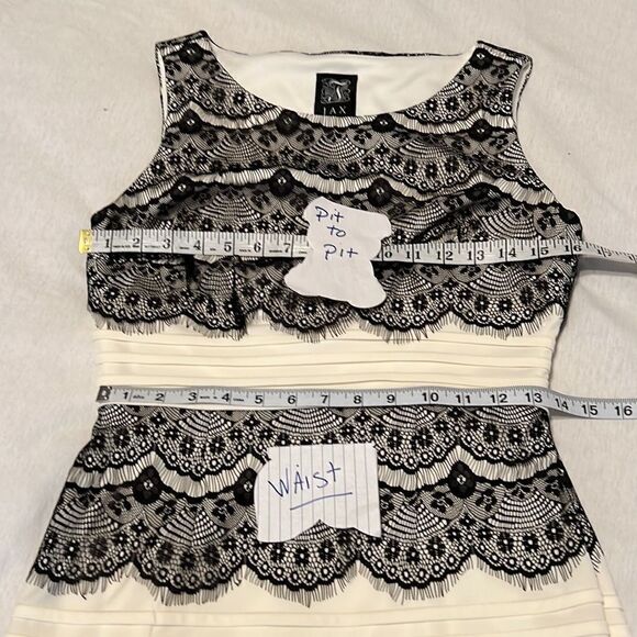 Jax sz8 black & white lace trimmed fully lined side zip bodycon midi dress GUC - Picture 6 of 8